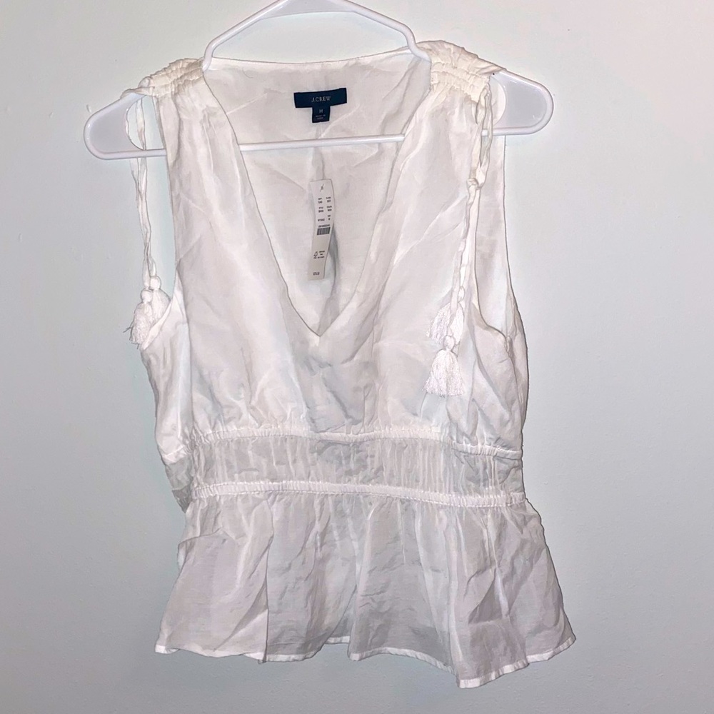 J. Crew Women Medium White Tassel Sleeveless V Neck Top Blouse Stretch NWT!